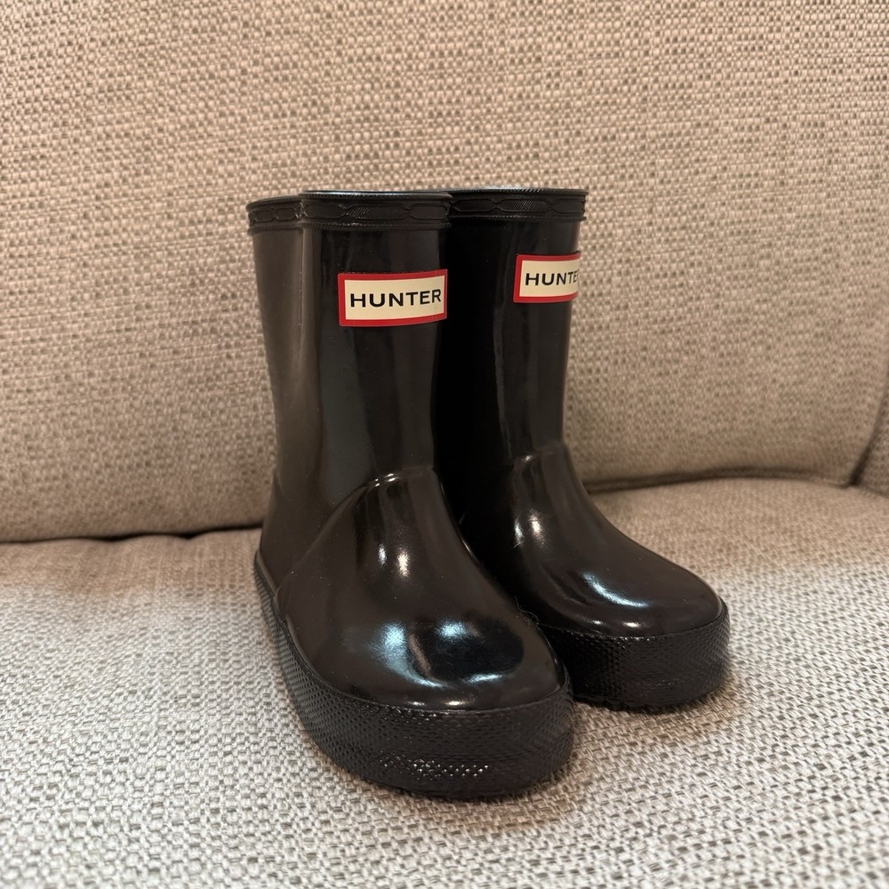 Hunter Shiny Black Classic Rain boots Toddler Kid Size 5 US/4 UK